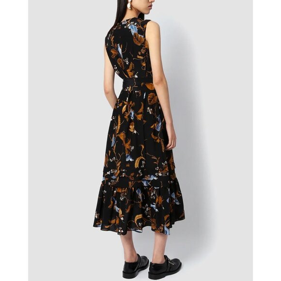 ERDEM  Black Cecilia Birds Pintuck Midi Dress Size US 2 - Picture 2 of 10